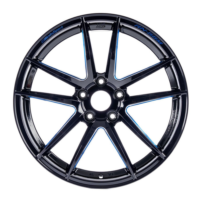 WedsSport RN55M Gloss Black w/ Blue Machining 18x9.5 5x114.3 +38mm Offset 2015 - 2025 WRX / 2011 - 2021 STI - 72967 - Subimods.com