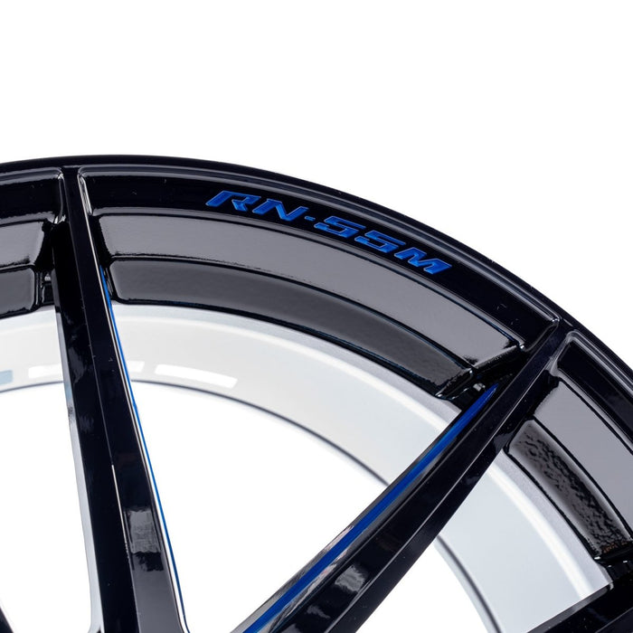 WedsSport RN55M Gloss Black w/ Blue Machining 18x9.5 5x114.3 +38mm Offset 2015 - 2025 WRX / 2011 - 2021 STI - 72967 - Subimods.com
