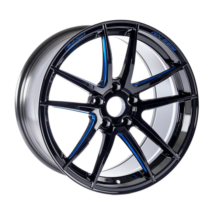 WedsSport RN55M Gloss Black w/ Blue Machining 18x9.5 5x114.3 +38mm Offset 2015 - 2025 WRX / 2011 - 2021 STI - 72967 - Subimods.com