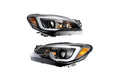 Akkon Projector Headlights Black Base w/ Clear Lense and LED Light Bar 2008-2014 WRX Halogen Model Only - PRO-JH-SI08-LBDRL-BK - Subimods.com