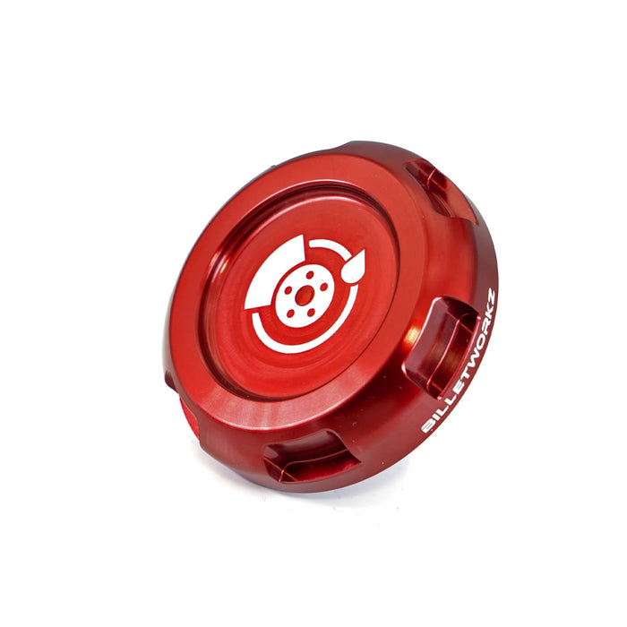 Billetworkz Zero Series Brake Fluid Reservoir Cap w/ Engraving Most Subaru Models - BW-EBCZ-SUB-BRK-RED-E - Subimods.com