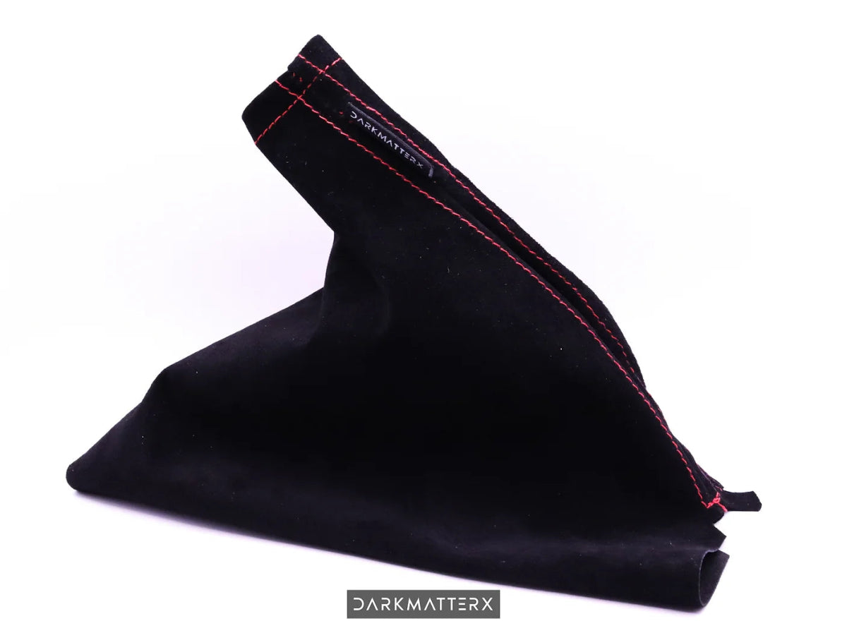 Custom Shift & E-Brake Boot Set For 08-16 Subaru Impreza WRX - Black Vinyl, Red Stitch