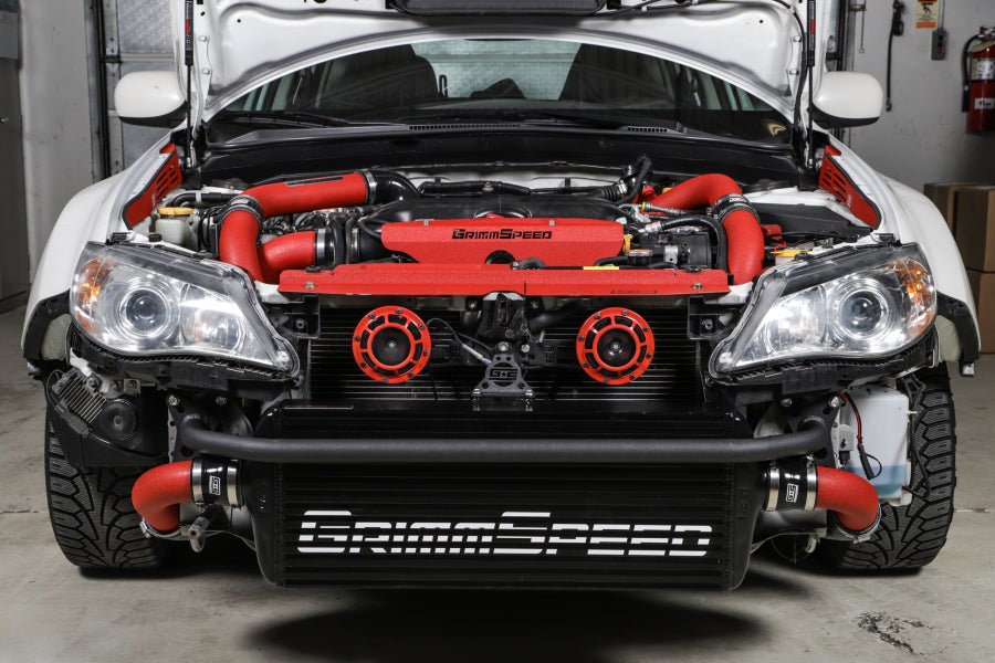 Grimmspeed Front Mount Intercooler Kit Black Core w/ Red Piping 2008-2014 WRX - 090251 - Subimods.com