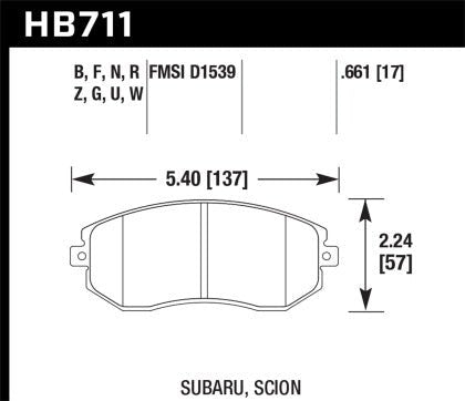 Hawk DTC-60 Front Brake Pads 2011-2014 WRX / 2013-2022 BRZ / 2013 Legacy 2.5i / 2013 Crosstrek - HB711G.661 - Subimods.com