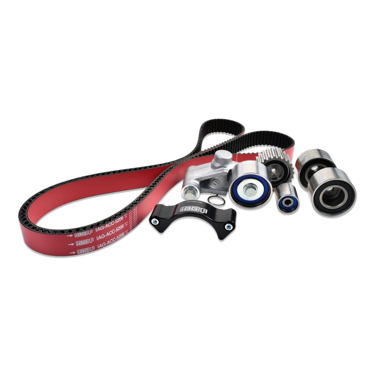IAG Red Timing Belt Kit w/ OEM Tensioner / Idlers and IAG Guide 20022014 WRX / 20042021 STI