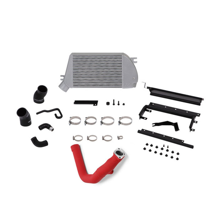 Mishimoto Top Mount Intercooler Silver w/ Red Charge Pipe 2015-2021 WRX - MMTMIC-WRX-15RSL - Subimods.com