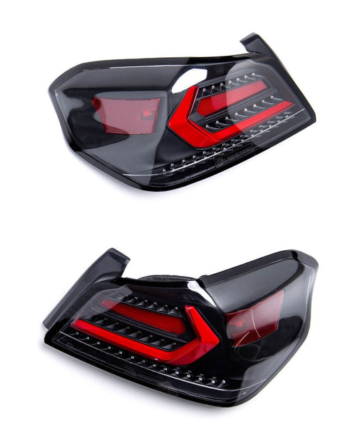 Molded Innovations EVO+ Style Sequential LED Tail Lights Clear Lens w/ Black Base & Red Bar 2015-2021 WRX / 2015-2021 STI - MI15-WRXTLEVO-CBR - Subimods.com