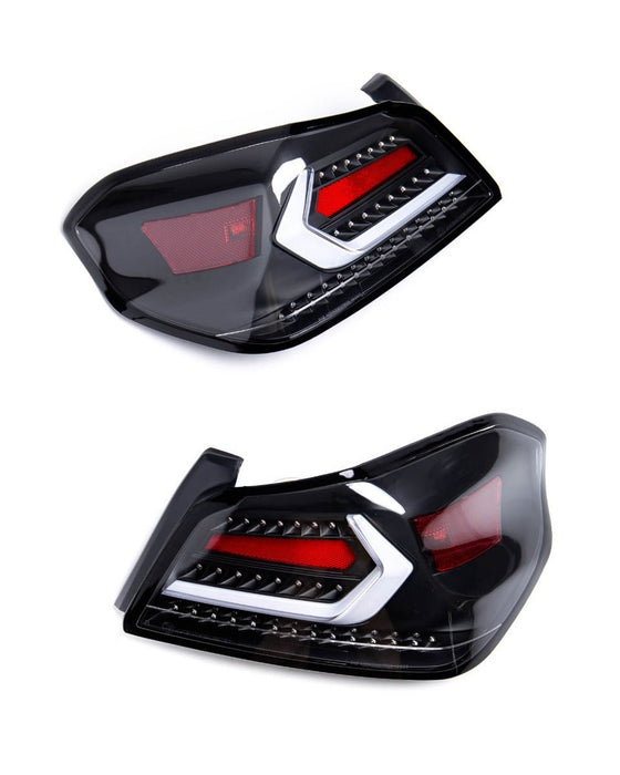 Molded Innovations EVO+ Style Sequential LED Tail Lights Clear Lens w/ Black Base & White Bar 2015-2021 WRX / 2015-2021 STI - MI15-WRXTLEVO-CBW - Subimods.com