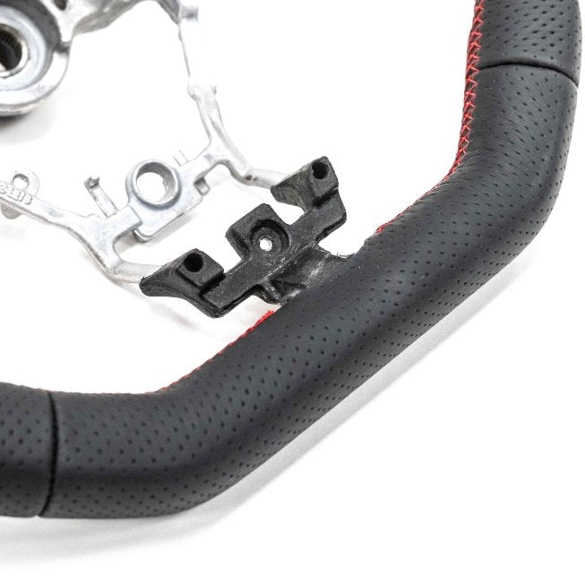 Molded Innovations OEM Plus Style Perforated Leather Steering Wheel w/ Red Stitching and Red Stripe 2015-2021 WRX / 2015-2021 STI - MI15-WHL-L/RD-R - Subimods.com