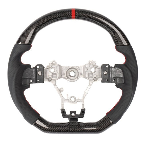 Molded Innovations Original Carbon Fiber Steering Wheel w/ Perforated Leather Grip, Red Stripe and Red Stitching 2015-2021 WRX / 2015-2021 STI - MI15-WHL-L/OC-R-R - Subimods.com