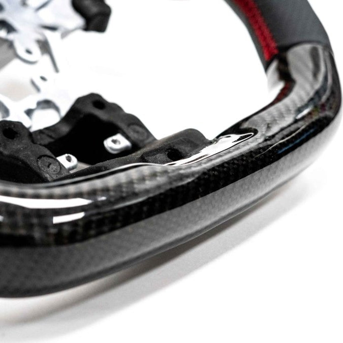 Molded Innovations Original Carbon Fiber Steering Wheel w/ Perforated Leather Grip, Red Stripe and Red Stitching 2022-2024 WRX - MI22-WHL-L/OC-R-R - Subimods.com