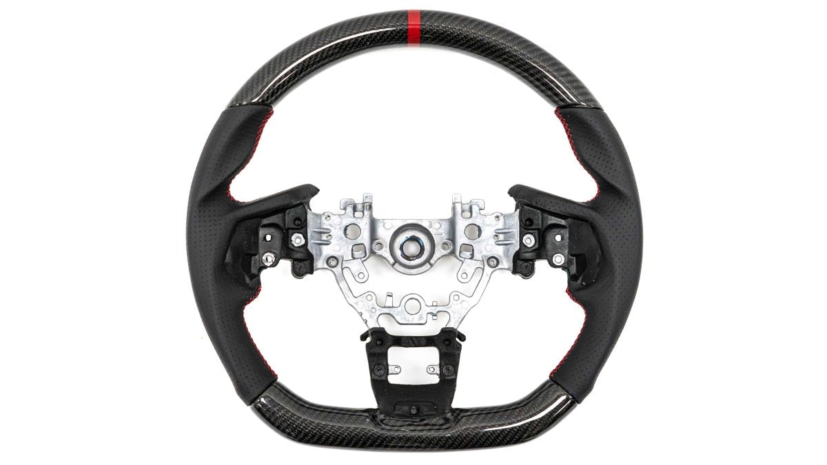 Molded Innovations Original Carbon Fiber Steering Wheel w/ Perforated Leather Grip, Red Stripe and Red Stitching 2022-2024 WRX - MI22-WHL-L/OC-R-R - Subimods.com