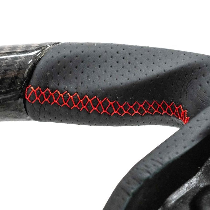 Molded Innovations Original Carbon Fiber Steering Wheel w/ Perforated Leather Grip, Red Stripe and Red Stitching 2022-2024 WRX - MI22-WHL-L/OC-R-R - Subimods.com