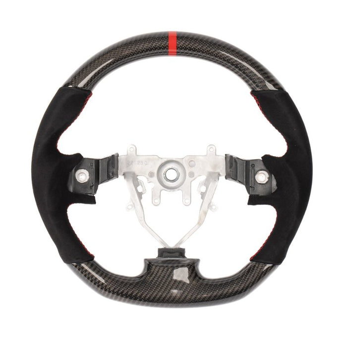 Molded Innovations Original Carbon Fiber Steering Wheel w/ Suede Grip, Red Stripe and Red Stitching 2008-2014 WRX / 2008-2014 STI - MI08-WHL-A/OC-R-R - Subimods.com