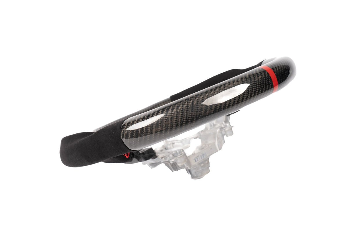 Molded Innovations Original Carbon Fiber Steering Wheel w/ Suede Grip, Red Stripe and Red