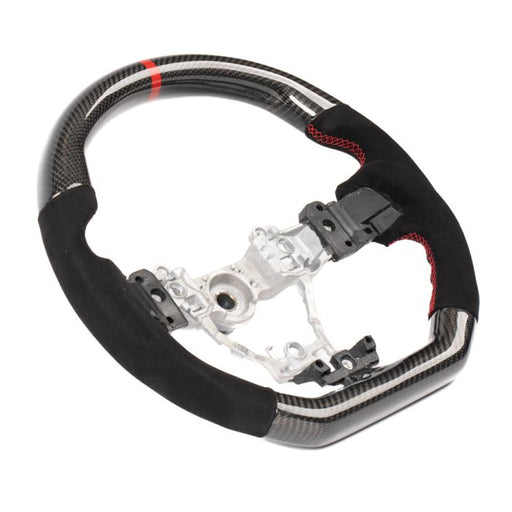 Molded Innovations Original Carbon Fiber Steering Wheel w/ Suede Grip, Red Stripe and Red Stitching 2015-2021 WRX / 2015-2021 STI - MI15-WHL-A/OC-R-R - Subimods.com
