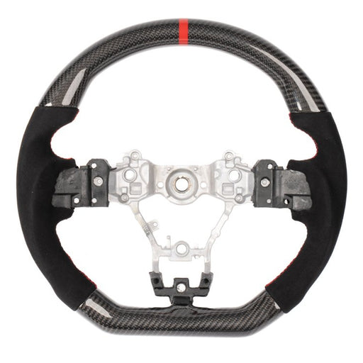 Molded Innovations Original Carbon Fiber Steering Wheel w/ Suede Grip, Red Stripe and Red Stitching 2015-2021 WRX / 2015-2021 STI - MI15-WHL-A/OC-R-R - Subimods.com