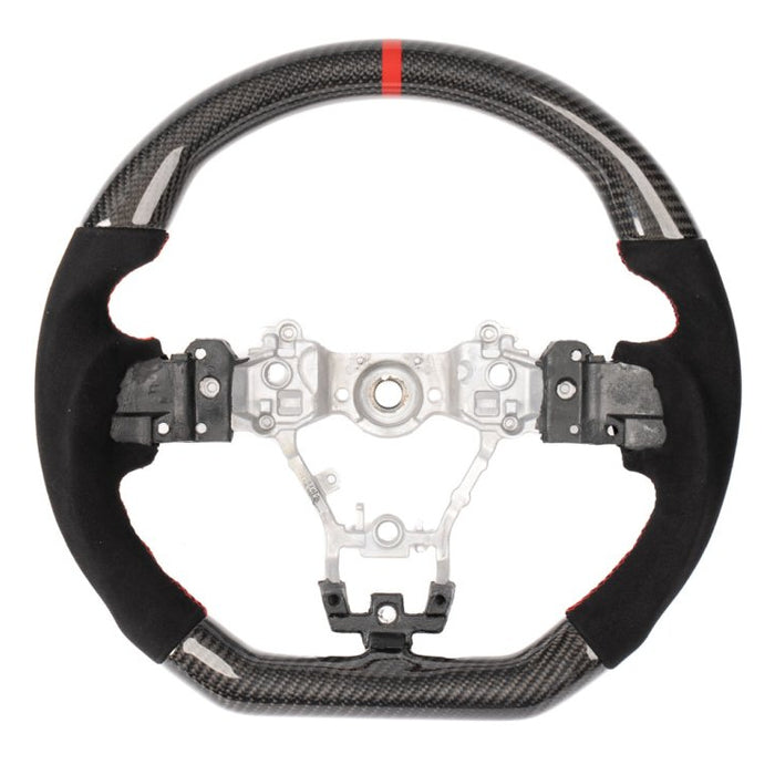 Molded Innovations Original Carbon Fiber Steering Wheel w/ Suede Grip, Red Stripe and Red Stitching 2015-2021 WRX / 2015-2021 STI - MI15-WHL-A/OC-R-R - Subimods.com