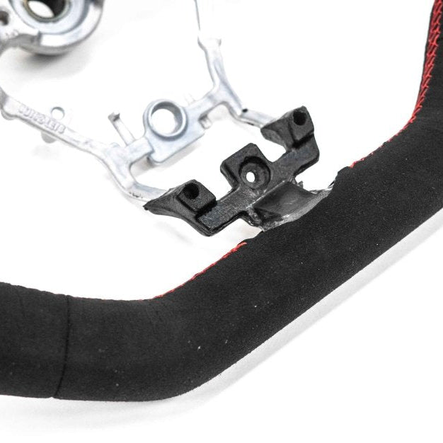 Molded Innovations OEM Plus Style Suede Steering Wheel w/ Red Double Stitch and Red Stripe 2015-2021 WRX / 2015-2021 STI - MI15-WHL-A/RD-R - Subimods.com