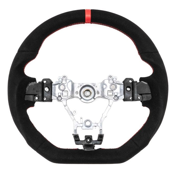 Molded Innovations OEM Plus Style Suede Steering Wheel w/ Red Double Stitch and Red Stripe 2015-2021 WRX / 2015-2021 STI - MI15-WHL-A/RD-R - Subimods.com