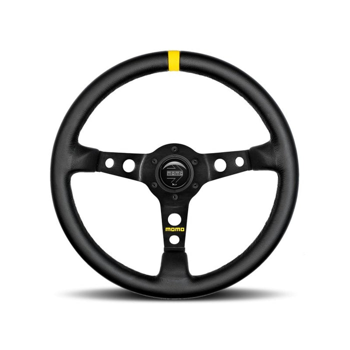 Momo MOD07 Steering Wheel 350mm - Black Leather/Black Spokes/1 Stripe - R1905/35L - Subimods.com