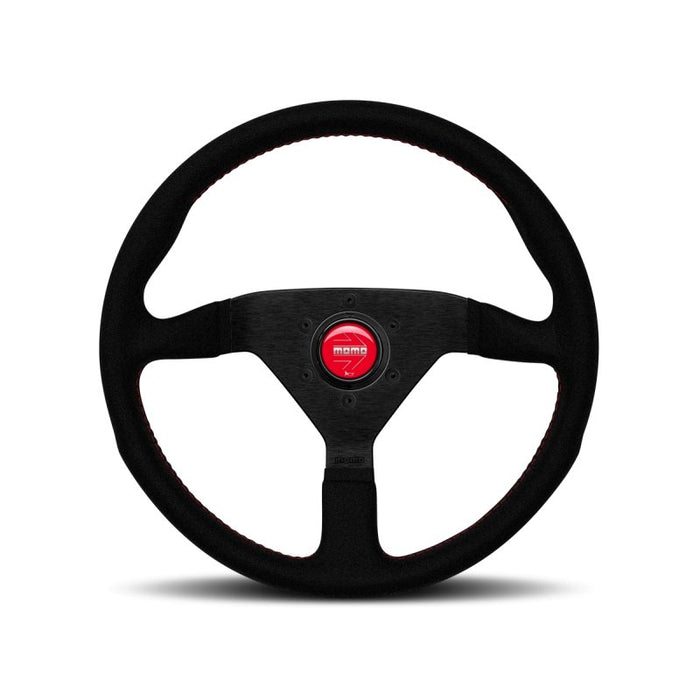 Momo Montecarlo Alcantara Steering Wheel 350mm - Black/Red Stitch/Black Spokes - MCL35AL3B - Subimods.com