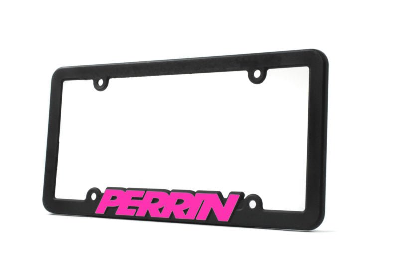 Perrin License Plate Frame Black w/ Hyper Pink Logo Universal - ASM-BDY-500HP - Subimods.com