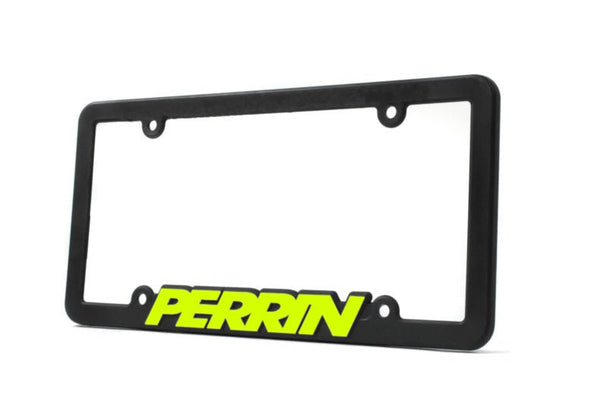 Perrin License Plate Frame Black with Neon Yellow Logo — Subimods.com