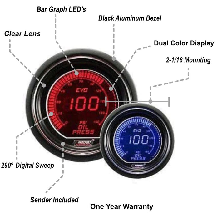 Prosport EVO Series Digital Red / Blue Electronic Oil Pressure Gauge 52MM - 216EVOEOP.PSI - Subimods.com