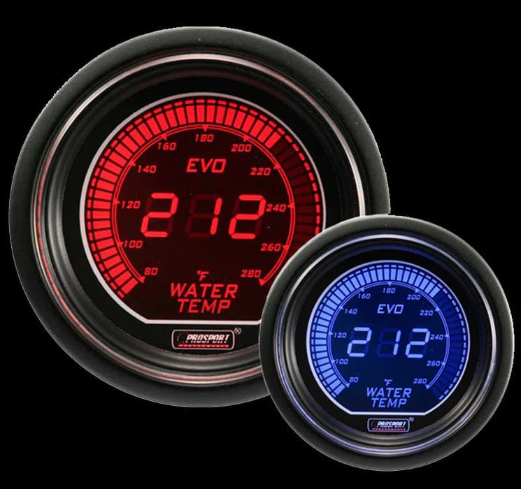 Prosport EVO Series Digital Red / Blue Electronic Water Temperature Gauge 52MM - 216EVOWT.F - Subimods.com