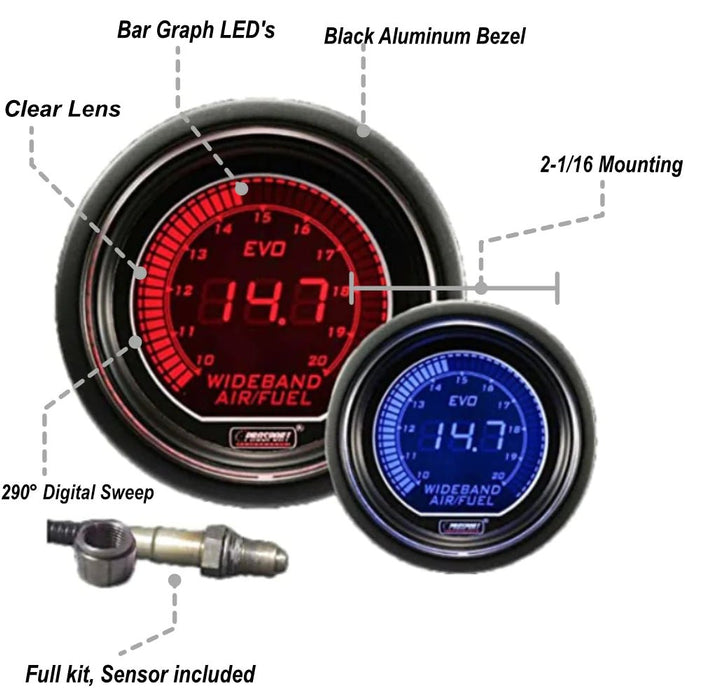 Prosport EVO Series Digital Red / Blue Wideband Digital Air Fuel Ratio Gauge 52MM - 216EVOAFRWB4.9-WO - Subimods.com