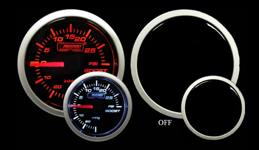 Prosport Performance Series Amber / White Electronic Boost Gauge 52MM - 216BFWAEBOSM.PSI - Subimods.com