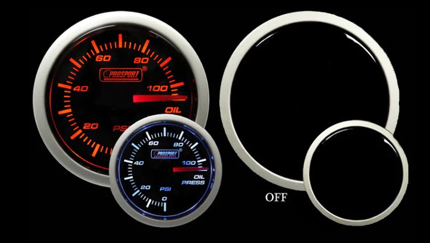 Prosport Performance Series Amber / White Electronic Oil Pressure Gauge 52MM - 216BFWAOPSM.PSI - Subimods.com