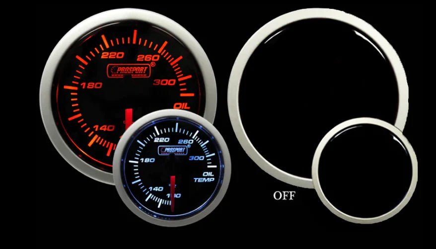 Prosport Performance Series Amber / White Electronic Oil Temperature Gauge 52MM - 216BFWAOTSM.F - Subimods.com