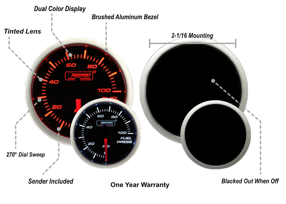 Prosport Performance Series Amber / White Electronic Fuel Pressure Gauge 52MM - 216BFWAFPSM.PSI - Subimods.com