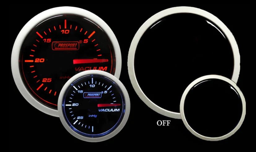 Prosport Performance Series Amber / White Electronic Vacumm Gauge w/ PVC Hose 52MM - 216BFWAVASM - Subimods.com