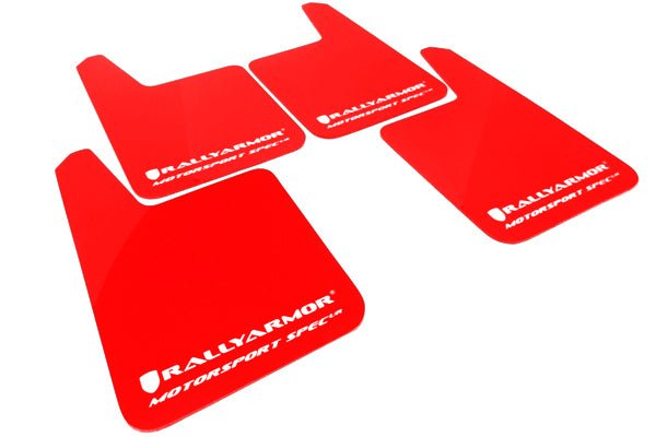 Rally Armor Universal MSpec Mudflaps Red Urethane White Logo - Subimods.com