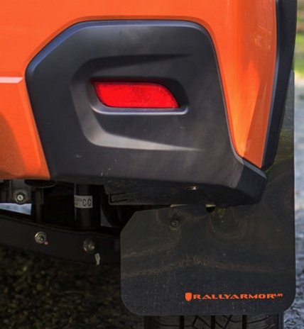 Rally Armor UR Mudflaps Black Urethane Orange Logo 2013-2017 Crosstrek XV - MF26-UR-BLK/OR - Subimods.com