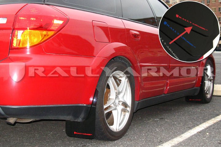 Rally Armor UR Mudflaps Black Urethane Red Logo 2005-2009 Legacy / 2005-2009 Outback / 2005-2009 LGT - MF4-UR-BLK/RD - Subimods.com