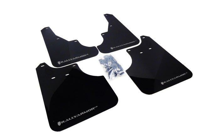 Rally Armor UR Mudflaps Black Urethane Silver Logo 2009-2013 Forester / 2009-2013 FXT - MF11-UR-BLK/SIL - Subimods.com