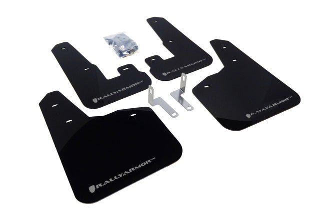 Rally Armor UR Mudflaps Black Urethane Silver Logo 2010-2013 Legacy / 2010-2012 LGT - MF14-UR-BLK/SIL - Subimods.com