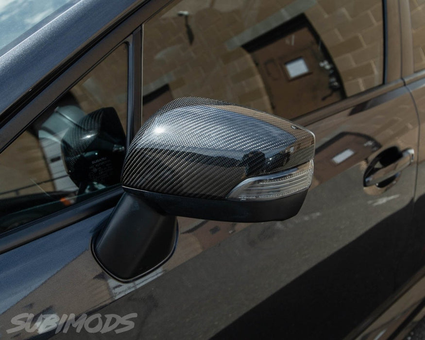 Rexpeed Gloss Carbon Full Replacement Upper Mirror Covers w/ Turn Signal Cut Out 2015-2021 WRX / 2015-2021 STI - G11F - Subimods.com