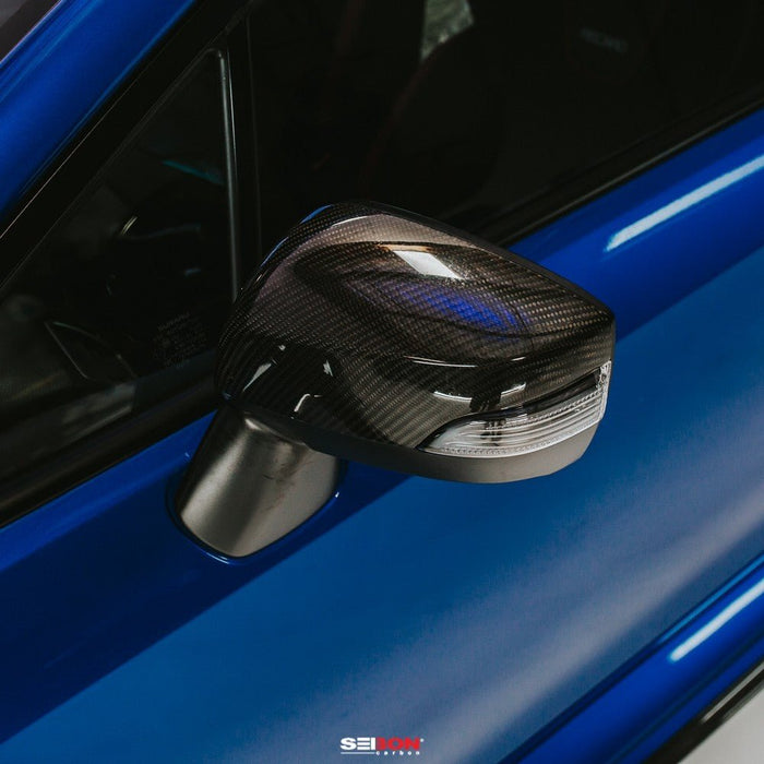 Seibon Carbon Fiber Mirror Covers w/ Turn Signal Cutout 2015-2021 WRX / 2015-2021 STI - MC15SBIMP - Subimods.com