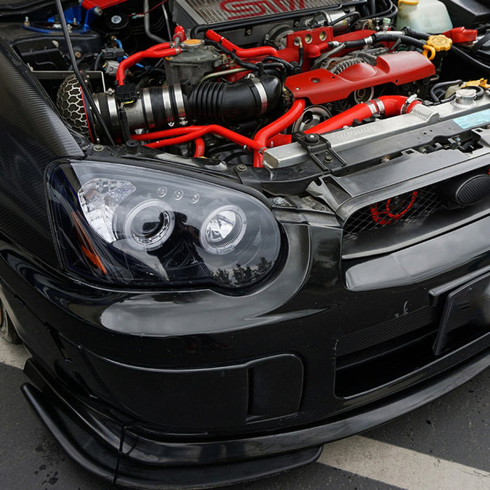 Spec-D Halo Style Projector Headlights w/ Gloss Black Base and Smoke Lense 2004-2005 WRX / 2004-2005 STI w/ OEM Halogen Lights - 2LHP-WRX05G-TM - Subimods.com