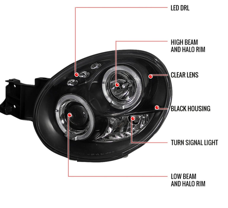 Spec-D Halo Style Projector Headlights w/ Matte Black Base and Clear Lense 2002-2003 WRX w/ OEM Halogen Lights - LHP-WRX02JM-TM - Subimods.com