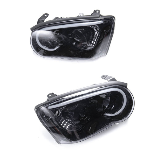Spec-D LED Bar Style Projector Headlights w/ Matte Black Base and Clear Lense 2004-2005 WRX / 2004-2005 STI w/ OEM Halogen Lights - 2LHP-WRX05JM-G2-TM - Subimods.com