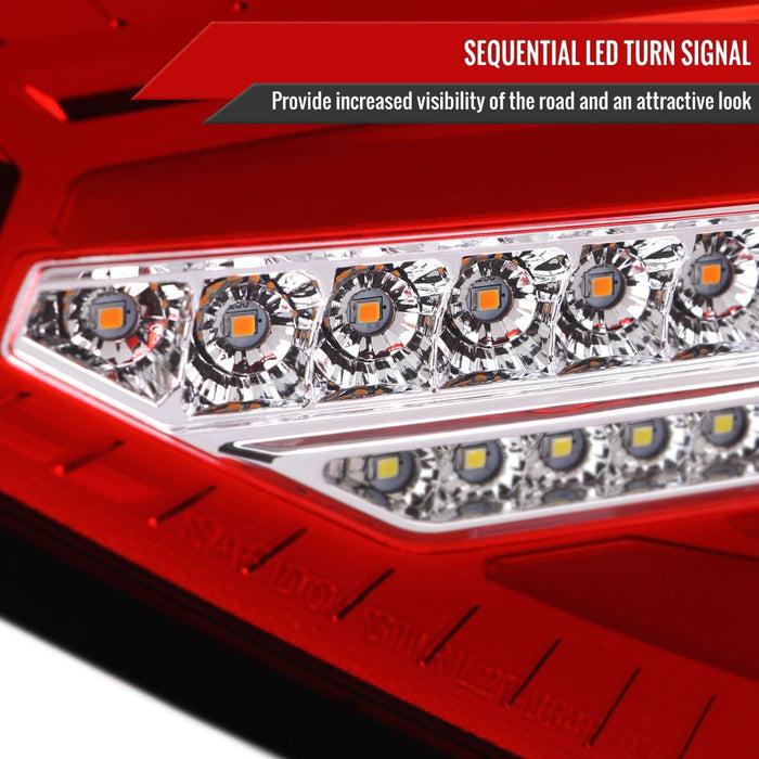 Spec-D Optic Style Sequential LED Tail Lights Chrome Housing w/ Red Lens  and Red Bar 2008-2014 WRX Hatchback / 2008-2014 STI Hatchback