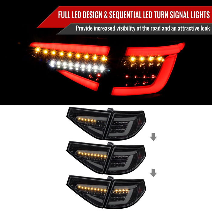 Spec-D Optic Style Sequential LED Tail Lights Gloss Black Housing w/ Smoke Lens and White Bar 2008-2014 WRX Hatchback / 2008-2014 STI Hatchback - LT-WRX085BBLED-SQ-TM - Subimods.com