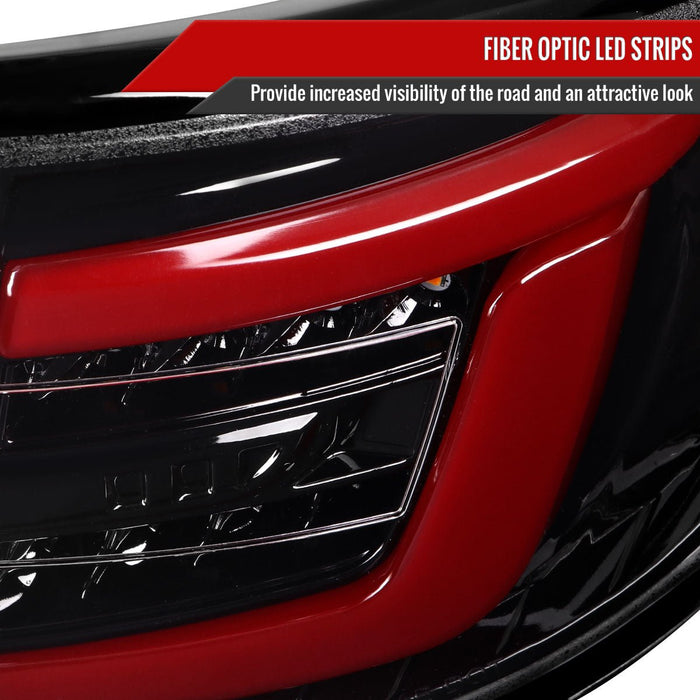 Spec-D Optic Style Sequential LED Tail Lights Gloss Black Housing w/ Clear Lens and Red Bar 2008-2014 WRX Hatchback / 2008-2014 STI Hatchback - LT-WRX085BKLED-SQ-TM - Subimods.com