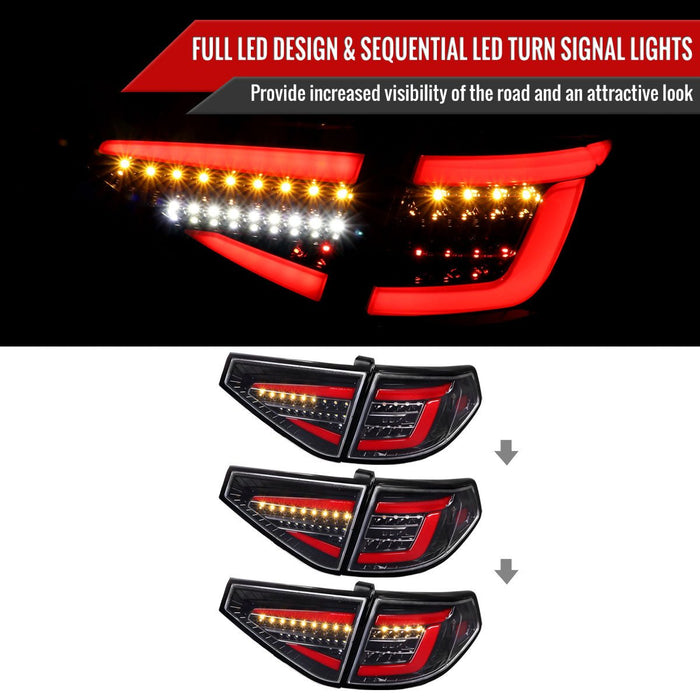 Spec-D Optic Style Sequential LED Tail Lights Gloss Black Housing w/ Clear Lens and Red Bar 2008-2014 WRX Hatchback / 2008-2014 STI Hatchback - LT-WRX085BKLED-SQ-TM - Subimods.com